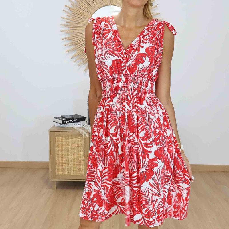 Robe d'été Isia rouge Mademoiselle Caprices
