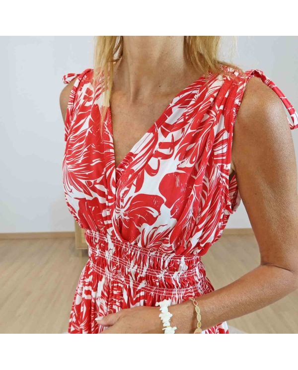 Robe fluide rouge et blanc femme