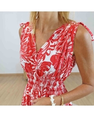 Robe fluide rouge et blanc femme
