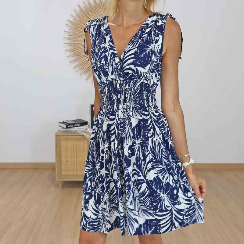 Robe magique Isia marine imprimé tropical