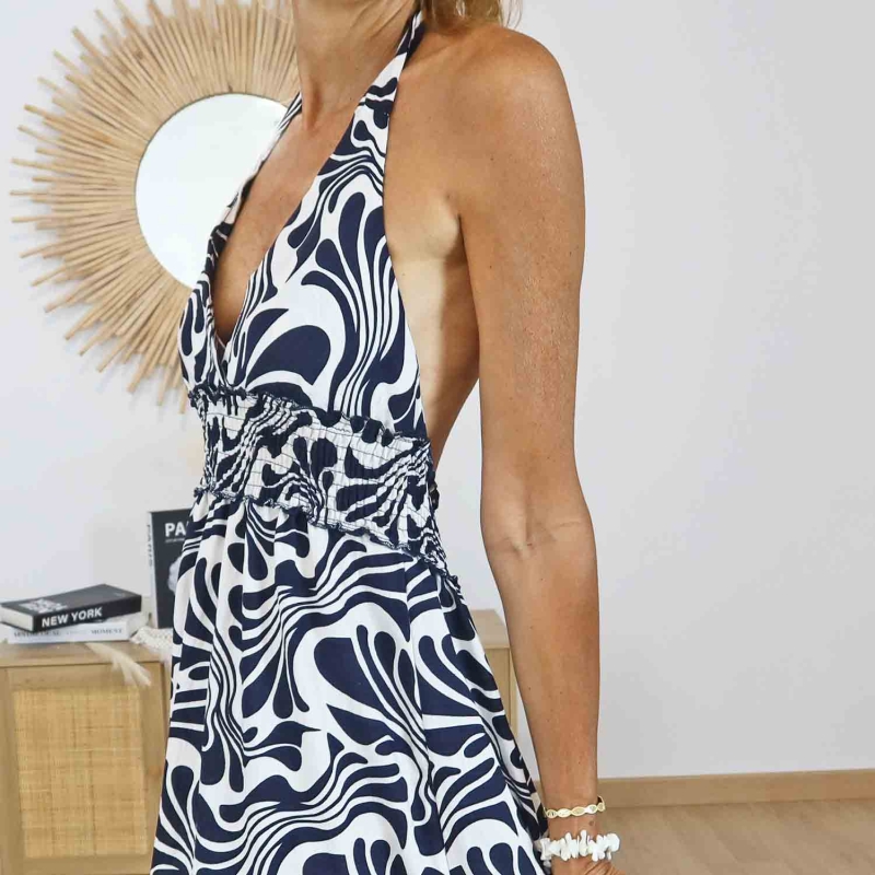 Robe longue imprimé graphique marine