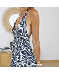 Robe longue imprimé graphique marine