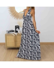 Robe femme dos nu imprimé bleu marine