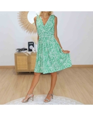 Robe verte femme imprimé végétal