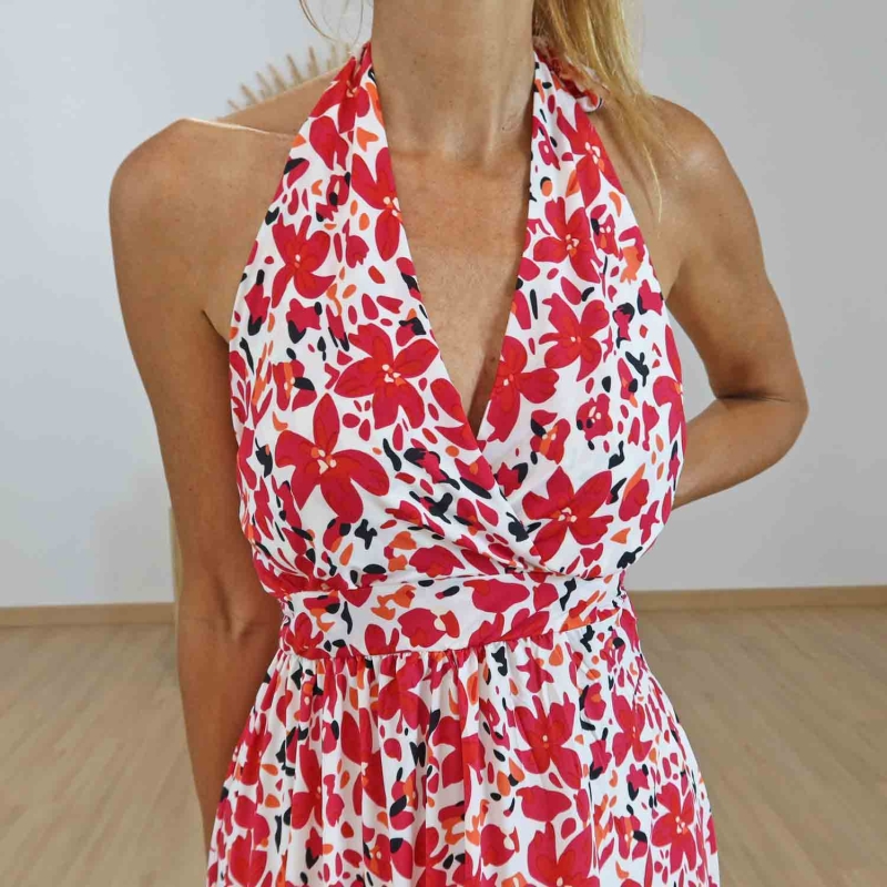 Robe magique Cerise rouge fleurie