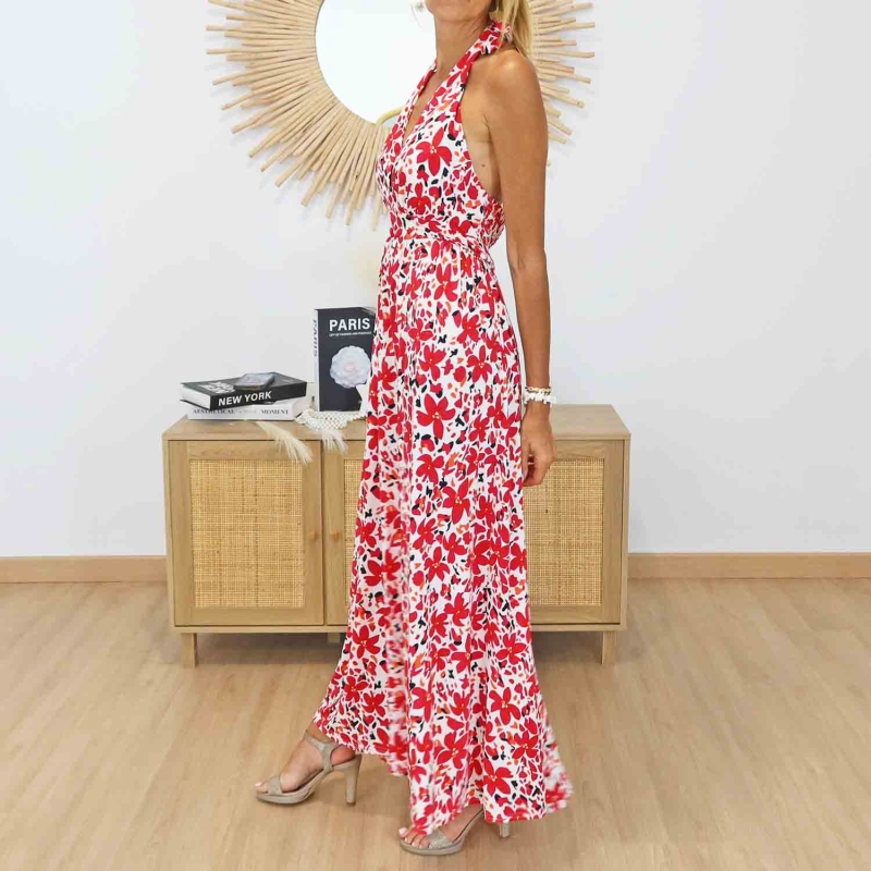Robe longue dos nu rouge femme