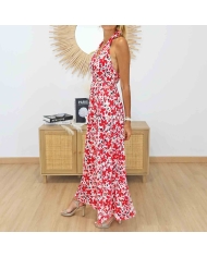 Robe longue dos nu rouge femme