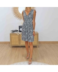 Robe noire et blanche imprimée femme