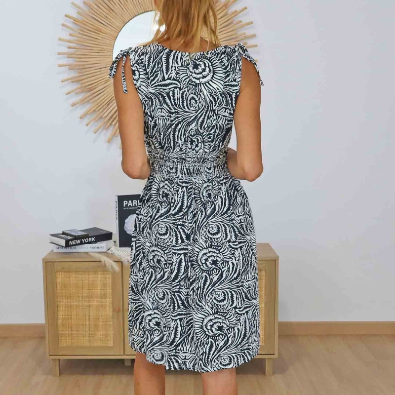 Robe imprimé végétal noir et blanc