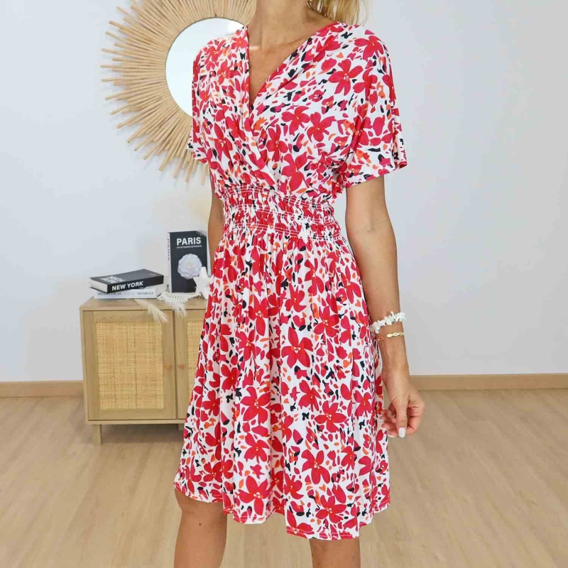Robe rouge fleurie femme