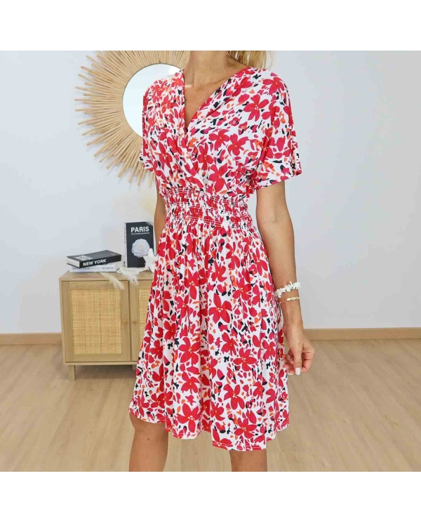 Robe rouge fleurie femme