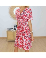 Robe rouge fleurie femme