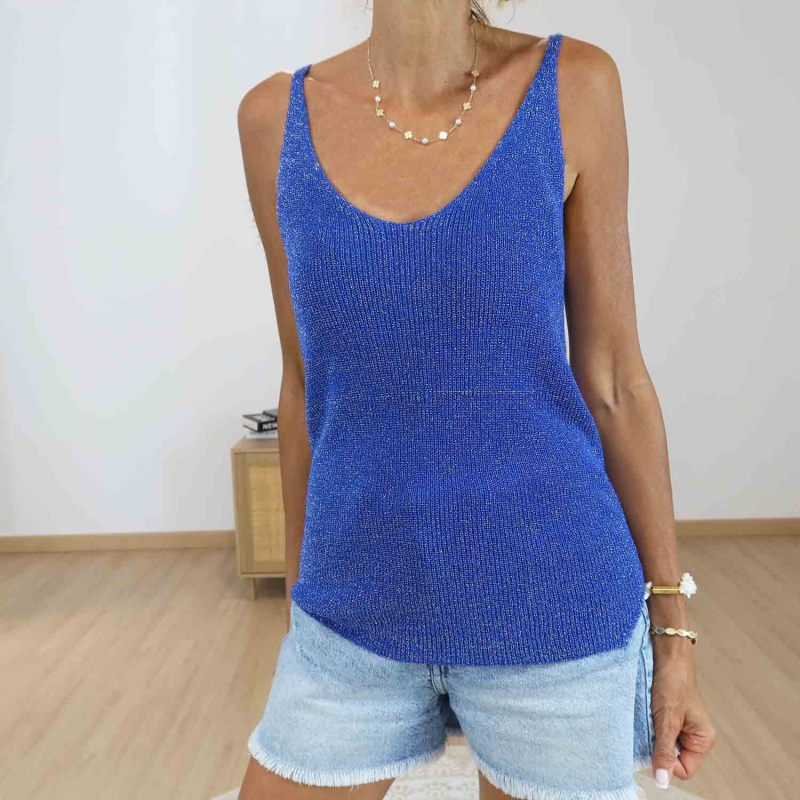 Débardeur bleu électrique en viscose et lurex