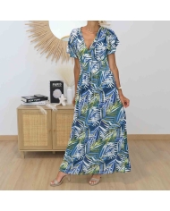 Robe magique Calypso bleu imprimé tropical femme