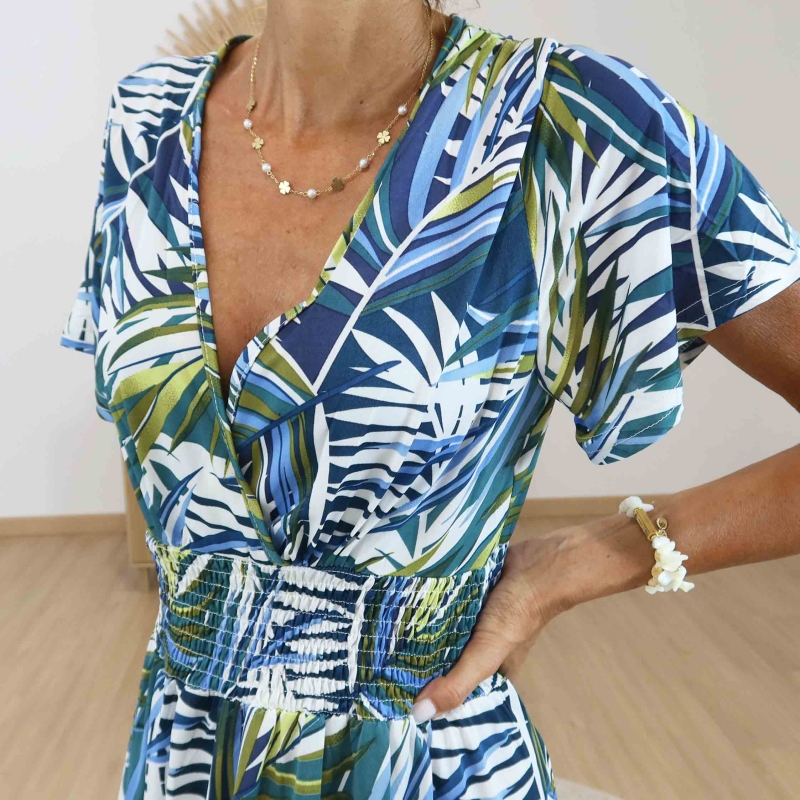 Robe longue femme bleu et vert pour l'été