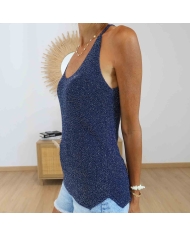 Top maille lurex marine chic femme
