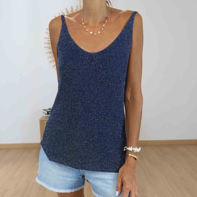 Top femme bleu marine décolleté dos