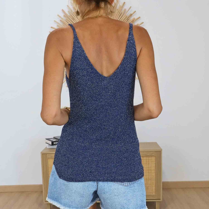 Débardeur bleu marine scintillant femme