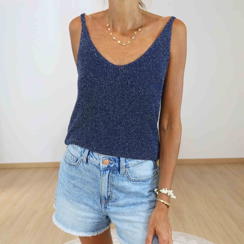Top marine femme en maille lurex MOA