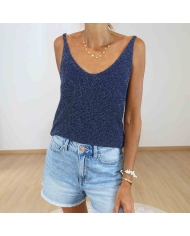 Top marine femme en maille lurex MOA