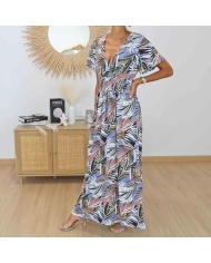 Robe longue imprimé feuillage pastel femme