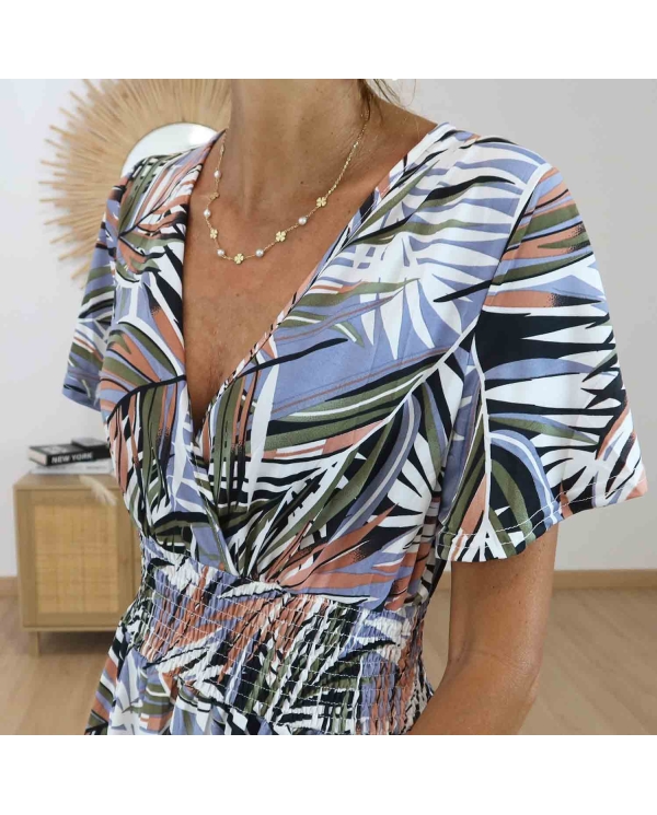 Robe longue imprimé tropical pastel