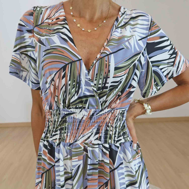 Robe bohème chic feuillage multicolore femme