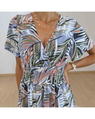 Robe bohème chic feuillage multicolore femme