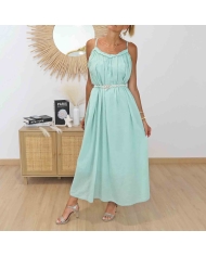 Robe coton vert d'eau avec ceinture Infini