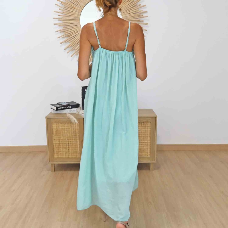 Robe longue bohème vert d'eau