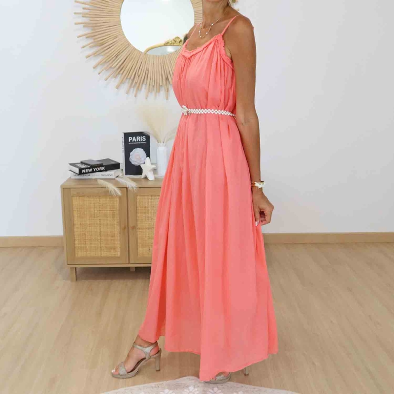Robe bohème fluide corail femme