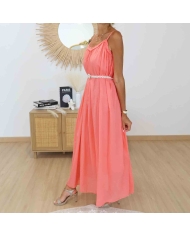 Robe bohème fluide corail femme