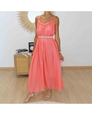 Robe longue Azélie Corail en voile de coton