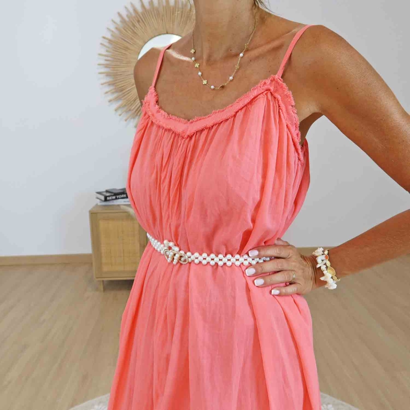 Détail encolure robe Azélie Corail