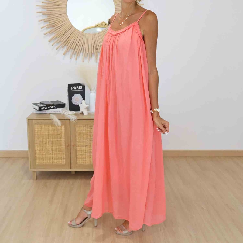 Robe corail femme bretelles réglables