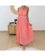 Robe longue coton corail avec ceinture Infini