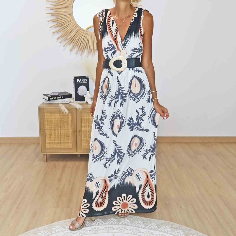 Robe longue imprimée noir et blanc femme
