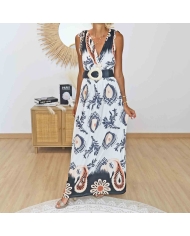 Robe longue imprimée noir et blanc femme