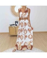 Robe bohème chic caramel à épaules nouées