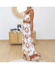Robe femme imprimé graphique caramel