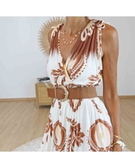 Robe longue imprimée caramel femme