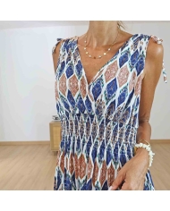 Robe magique Naïa imprimé bleu marine et terracotta