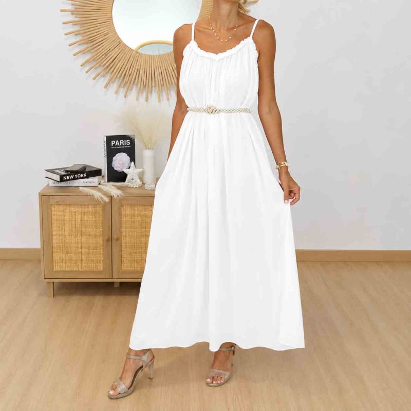 Robe longue Azélie blanche fluide femme