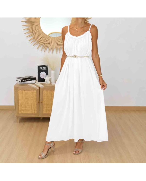 Robe longue Azélie blanche fluide femme