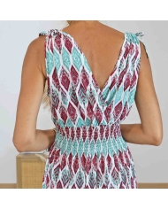 Robe bohème longue imprimée bordeaux et vert d'eau
