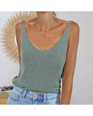Top MOA kaki en maille fine lurex face