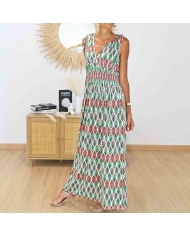 Robe magique longue Naïa verte imprimé bohème face
