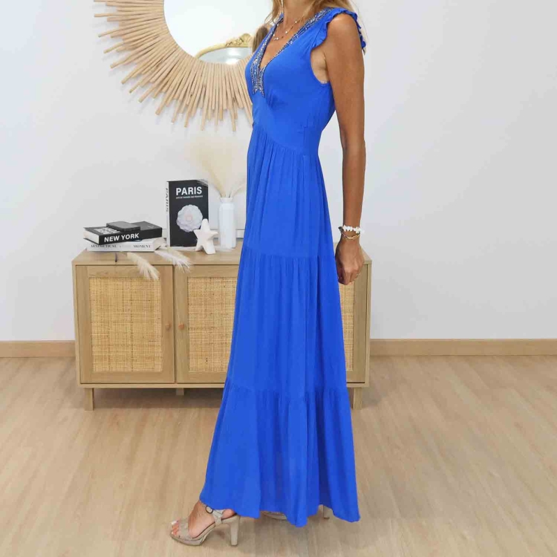 Robe ISIS bleu royal vue de profil