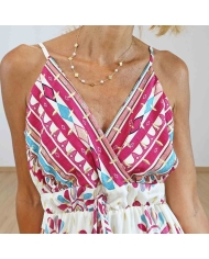 Robe longue Giulia fuchsia en viscose avec décolleté croisé et détails dorés