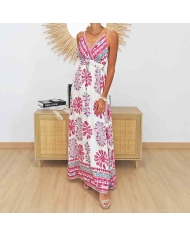 Robe longue d'été Giulia imprimée fuchsia idéale pour vacances et cérémonie